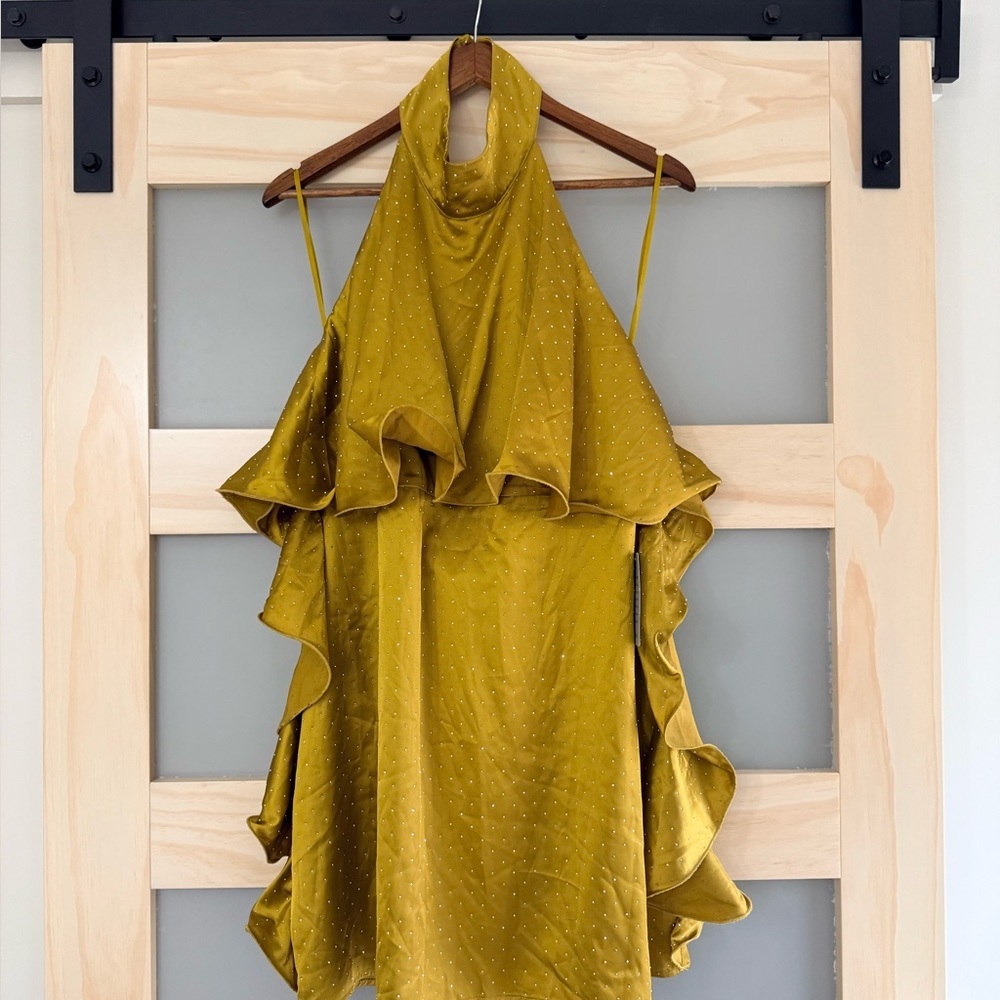 💎 Badgley Mischka Jewel Crystal Satin Halter Mini Dress Size 14 - Picture 8 of 10